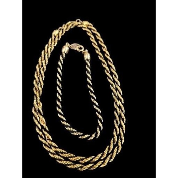 Vintage Goldtone & Black Twist Chain Rope Necklace & Bracelet Set - Picture 1 of 3